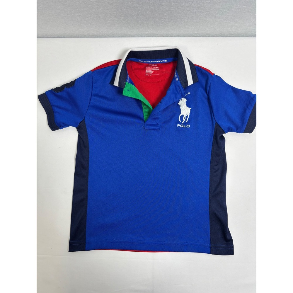 Polo Ralph Lauren Performance Shirt Boys 4T Big Pony Colorblock Blue Red 3 Logo